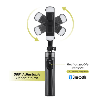 Vivitar Selfie Stick Tripod with Quad LED Lights & Wireless Remote, Black