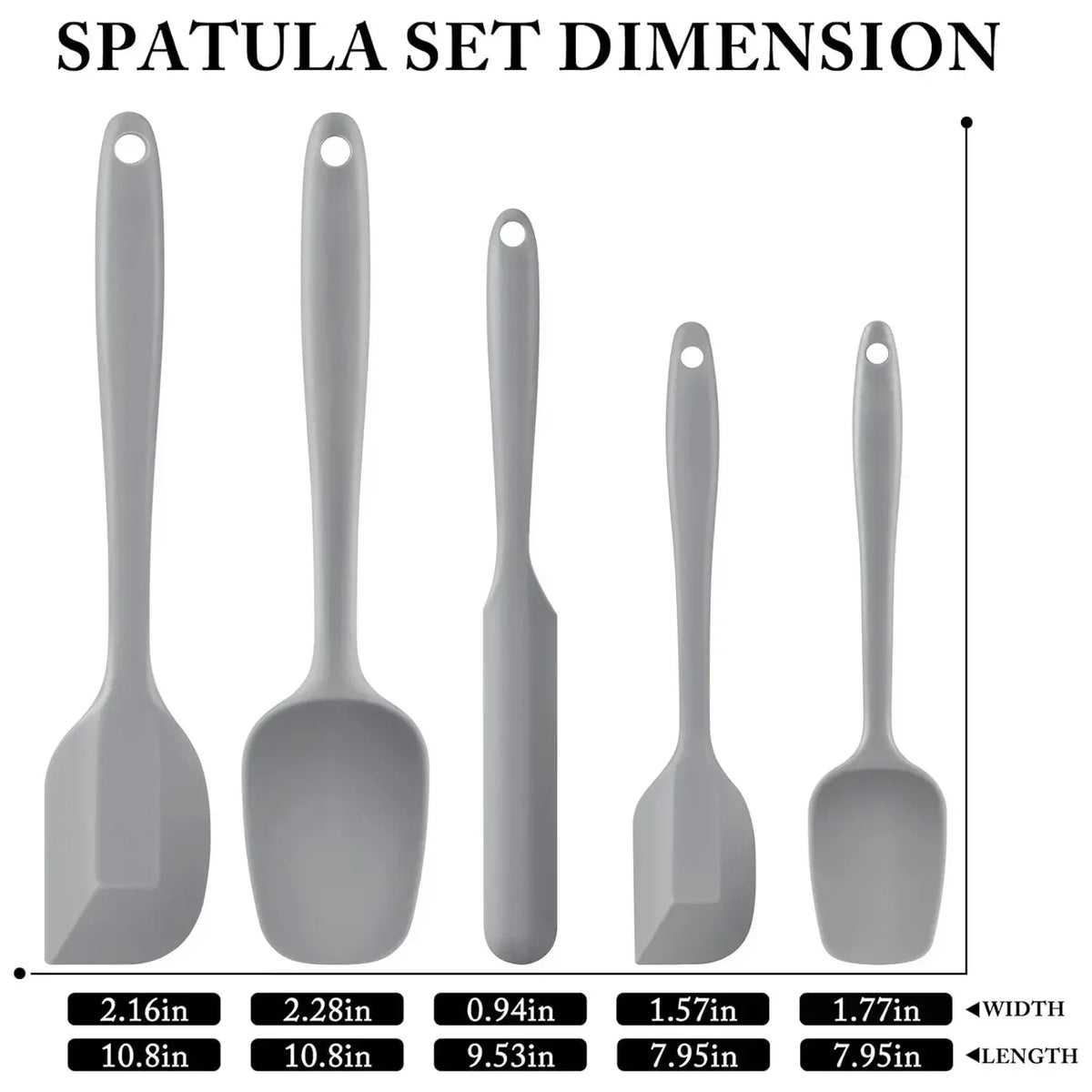 Food Grade Silicone Rubber Spatula Set for Baking, AOKIWO 5Pcs Cooking Utensil Set, High Heat Resistant Non Stick Dishwasher BPA-Free