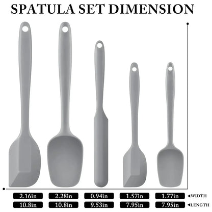 Food Grade Silicone Rubber Spatula Set for Baking, AOKIWO 5Pcs Cooking Utensil Set, High Heat Resistant Non Stick Dishwasher BPA-Free