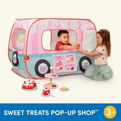 Battat Sweet Treats Pop-Up Shop Fabric Tent 25-Piece Dessert Set, Toddler and Preschool Toys