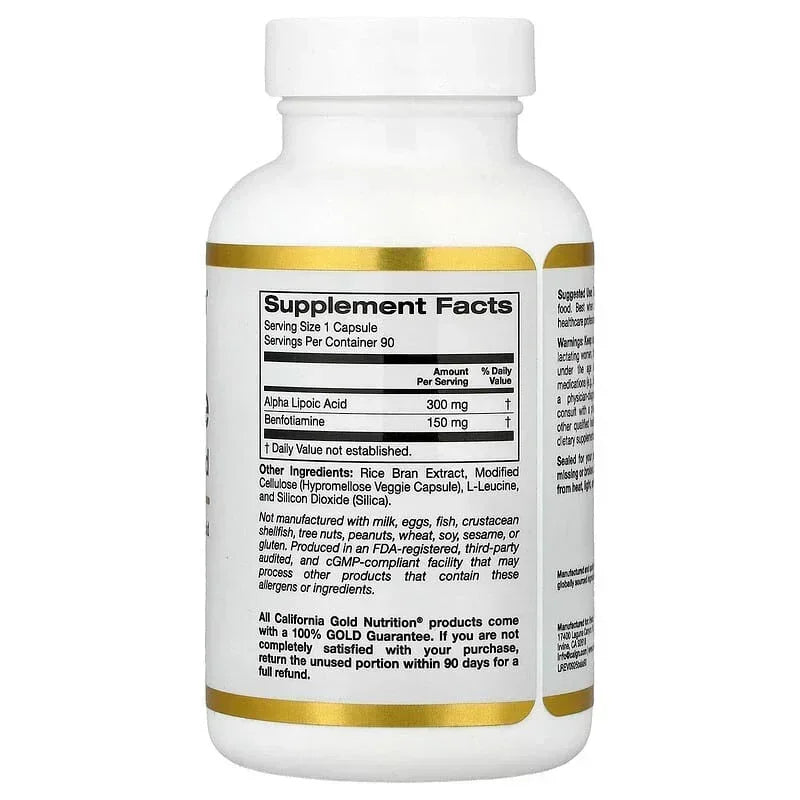 California Gold Nutrition, Benfotiamine + Alpha Lipoic Acid and L-Leucine, 90 Veggie Capsules