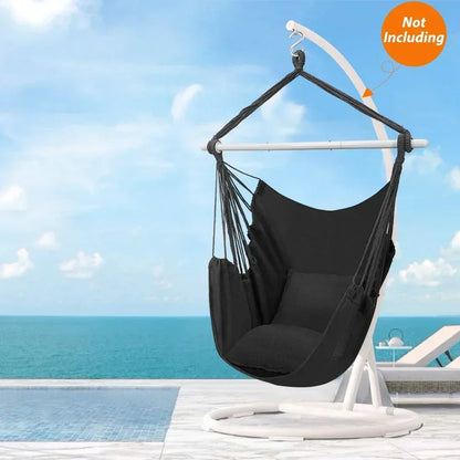 Large Hammock Chair Swing, Relax Hanging Rope Swing Chair with Detachable Metal Support Bar & Two Seat Cushions, Cotton Hammock Chair Swing Seat for Yard Bedroom Patio Porch Indoor Outdoor