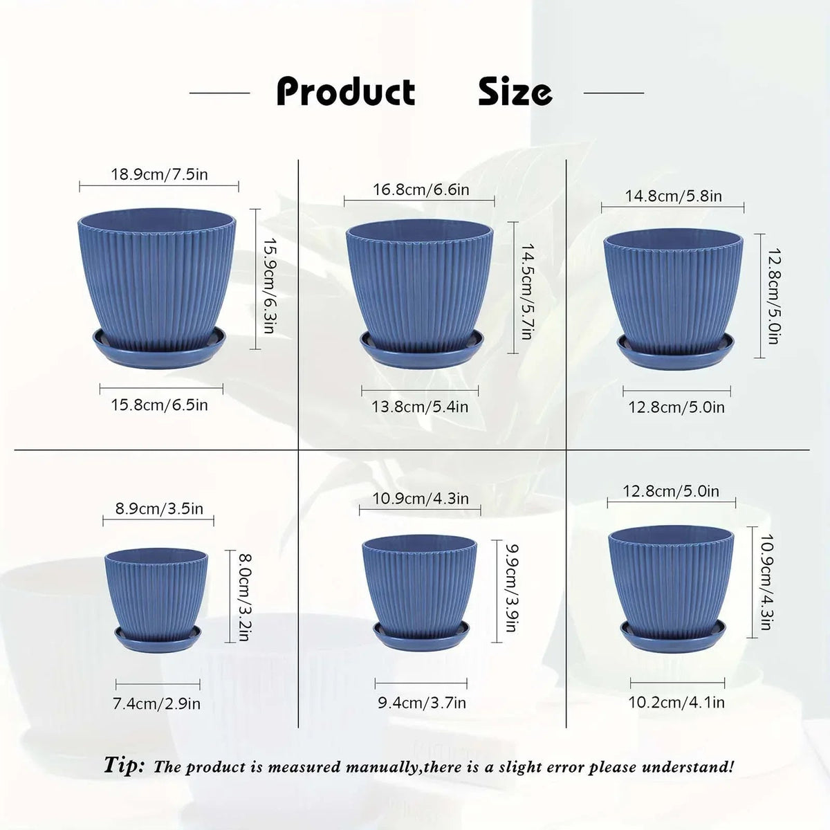 Clearance! Flower Pots Indoor Thicken Planter with Hole and Tray for All House Plants Reliable Plastic Ripple Pattern Flowerpot for Home Garden Housewares, Dark Blue 9*8CM