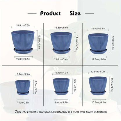 Clearance! Flower Pots Indoor Thicken Planter with Hole and Tray for All House Plants Reliable Plastic Ripple Pattern Flowerpot for Home Garden Housewares, Dark Blue 9*8CM