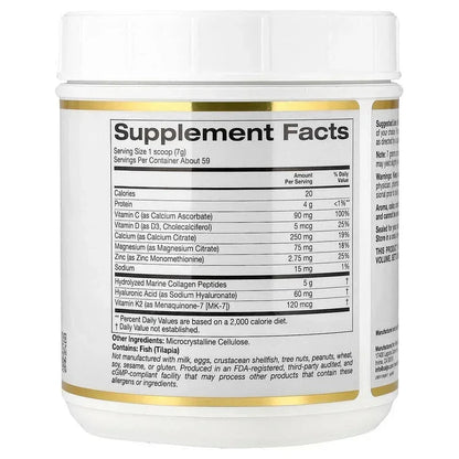 California Gold Nutrition, Bone Food with Collagen Peptides, Hyaluronic Acid, plus Vitamins & Minerals, Unflavored , 14.5 oz (411 g)