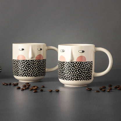 Thyme & Table 2 Pack Cheeky Faces with Dots Mugs 16.2 fl oz, Stoneware