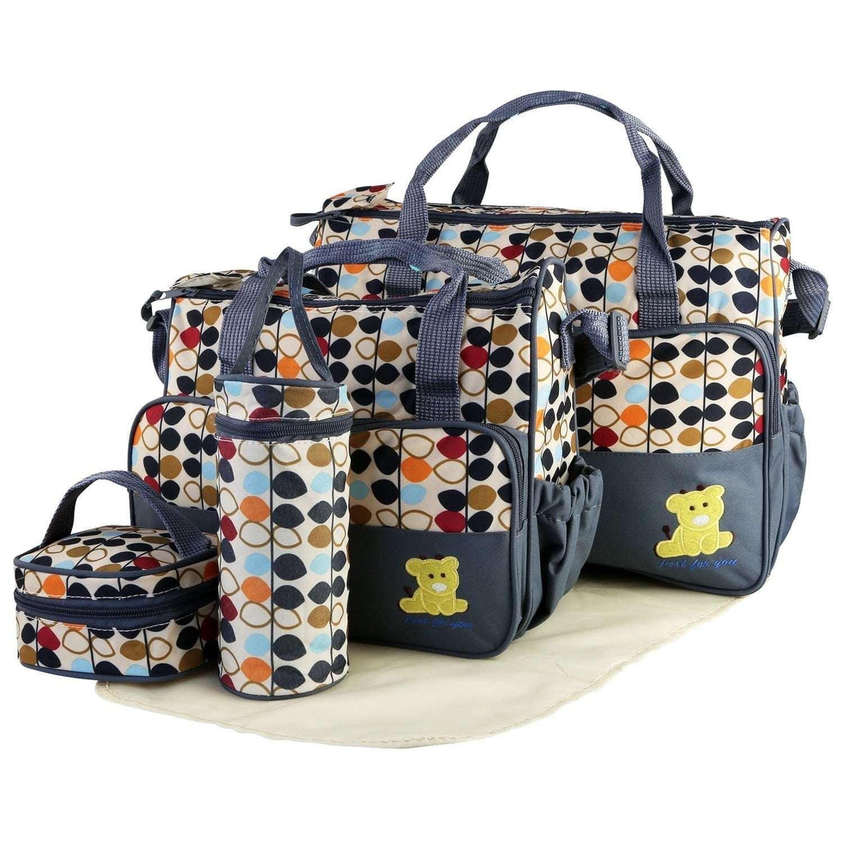 Baby Diaper Bag 5 Pcs Toddler Diaper Bag Tote Multifunction Portable Baby Bag for Boys and Girls Blue