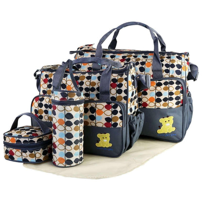 Baby Diaper Bag 5 Pcs Toddler Diaper Bag Tote Multifunction Portable Baby Bag for Boys and Girls Blue