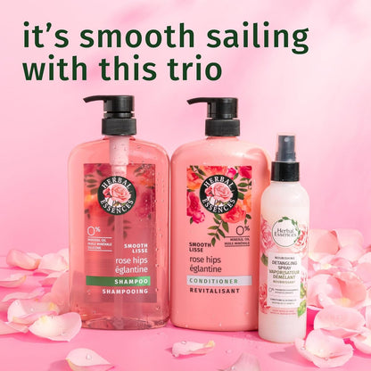 Herbal Essences Shampoo, Rose Hips - Smooth Collection, Shiny Hair with Vitamin E & Jojoba, Safe for Color Treated Hair, Floral Scent, Cruelty-Free, Dermatologist-Tested, 29.2 Fl Oz