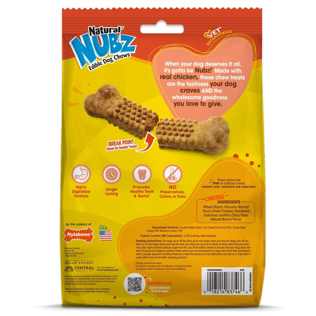 Nylabone Natural Nubz Edible Dog Dry Chew Treat, Chicken Flavor, Small