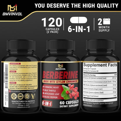 Berberine with Ceylon Cinnamon, Turmeric, Milk Thistle, Artichoke, Black Pepper - 150 Count - Pack of 1