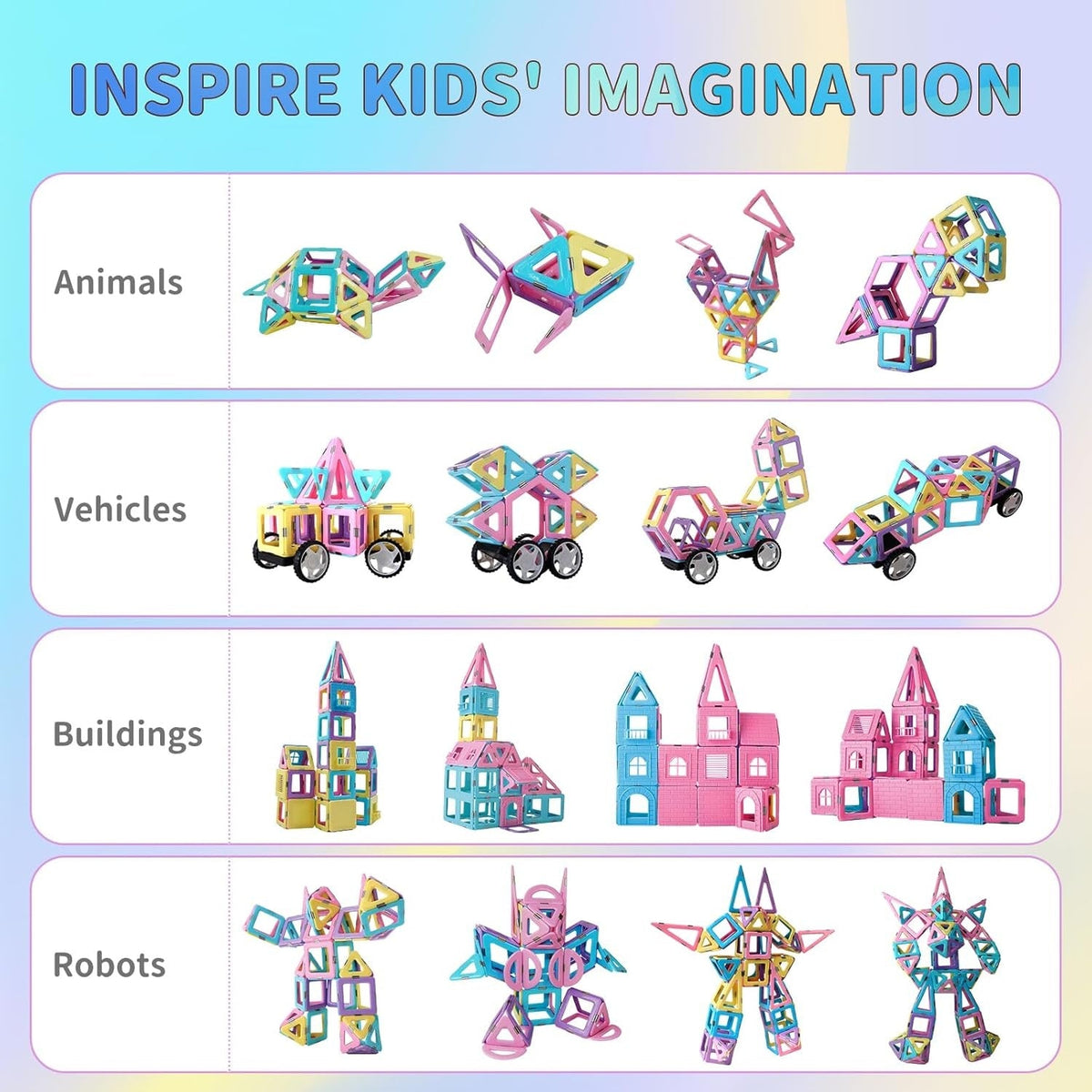 Magnetic Tiles 80pcs Magnet Building Blocks Set Creative Stacking Toys for Kids, 3D DIY Construction Kit Preschool Child Montessori Toys STEM Learning Toys Gifts for Girls Boys 3 4 5 6 7 Years