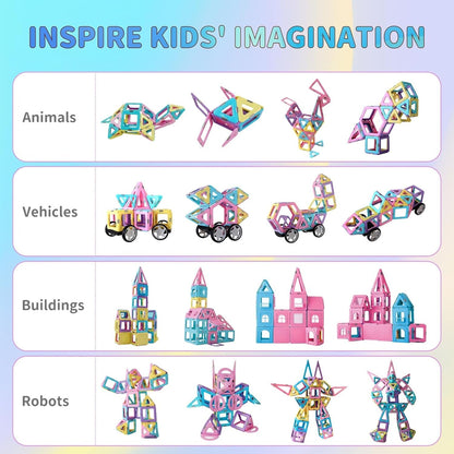 Magnetic Tiles 80pcs Magnet Building Blocks Set Creative Stacking Toys for Kids, 3D DIY Construction Kit Preschool Child Montessori Toys STEM Learning Toys Gifts for Girls Boys 3 4 5 6 7 Years