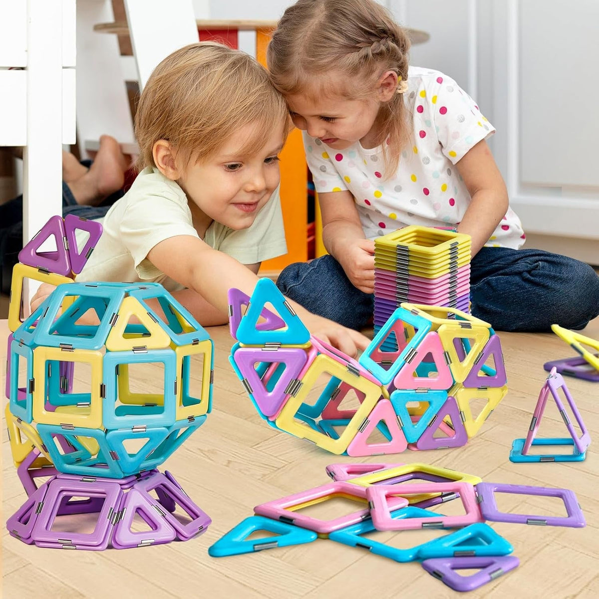 Magnetic Tiles 80pcs Magnet Building Blocks Set Creative Stacking Toys for Kids, 3D DIY Construction Kit Preschool Child Montessori Toys STEM Learning Toys Gifts for Girls Boys 3 4 5 6 7 Years