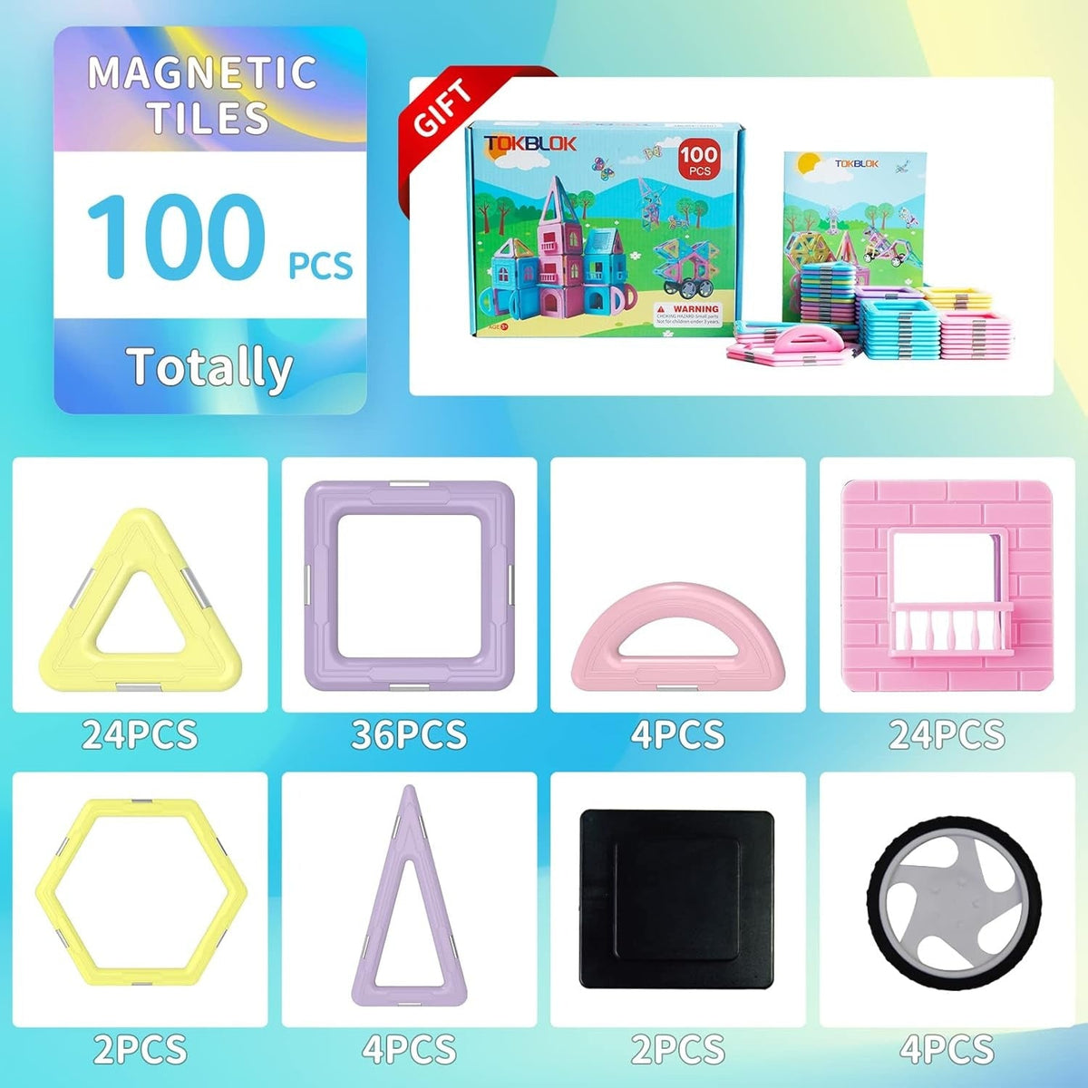 Magnetic Tiles 80pcs Magnet Building Blocks Set Creative Stacking Toys for Kids, 3D DIY Construction Kit Preschool Child Montessori Toys STEM Learning Toys Gifts for Girls Boys 3 4 5 6 7 Years