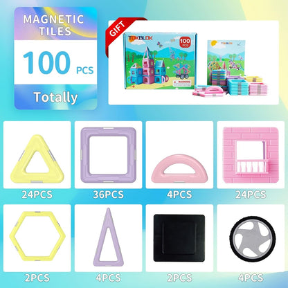 Magnetic Tiles 80pcs Magnet Building Blocks Set Creative Stacking Toys for Kids, 3D DIY Construction Kit Preschool Child Montessori Toys STEM Learning Toys Gifts for Girls Boys 3 4 5 6 7 Years