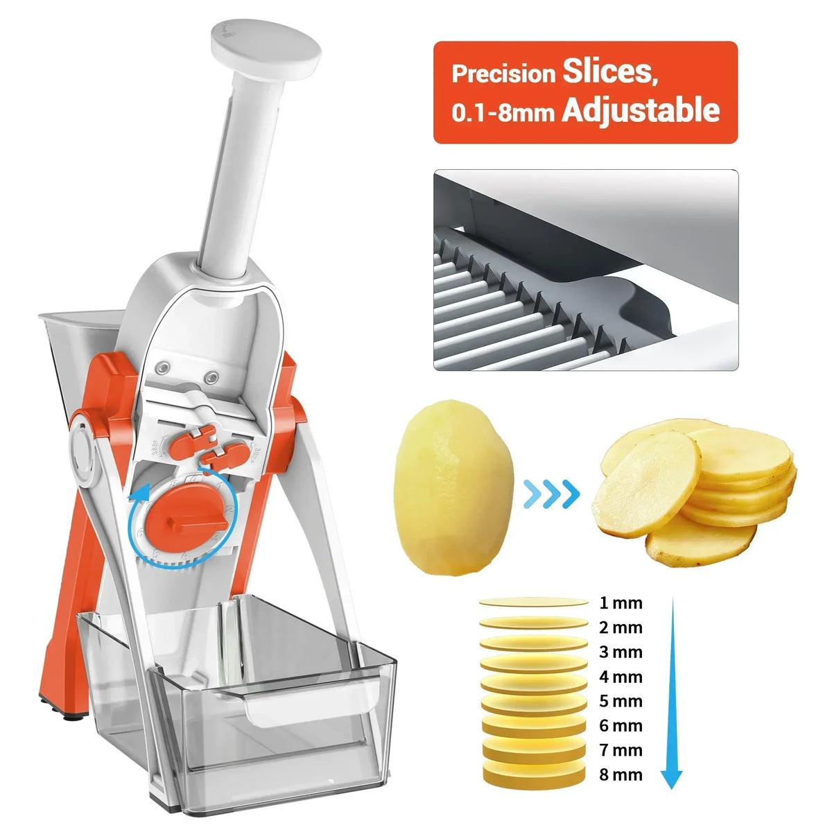 Mandoline Slicer for Vegetables Fruits, Adjustable Thickness Stainless Steel Food Cutter & Chopper, Safe and Quick Meal Preparation