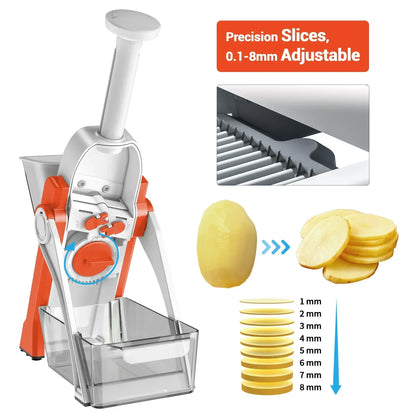 Mandoline Slicer for Vegetables Fruits, Adjustable Thickness Stainless Steel Food Cutter & Chopper, Safe and Quick Meal Preparation
