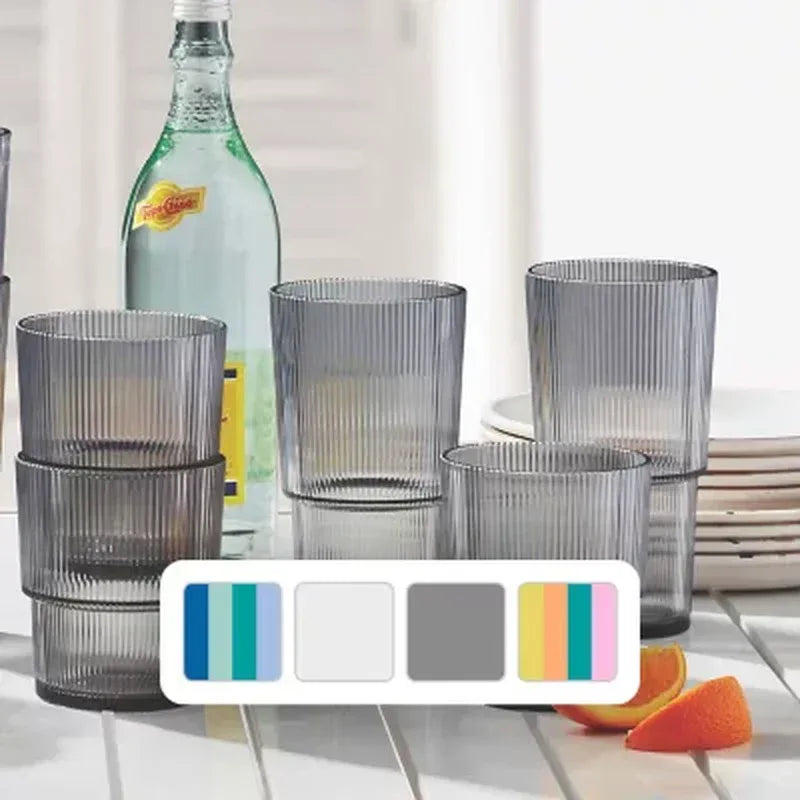 Member'S Mark Shatterproof 12-Piece Drinkware Set Ribbed (Assorted Colors)