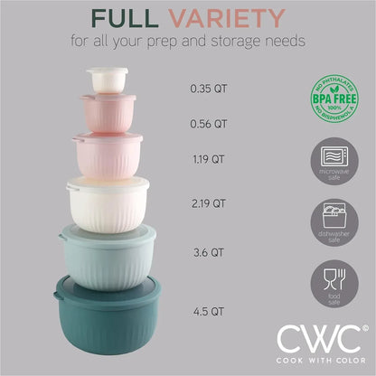 COOK WITH COLOR Meal Prep Containers Wide Mixing Bowls Food Storage Containers with Lid