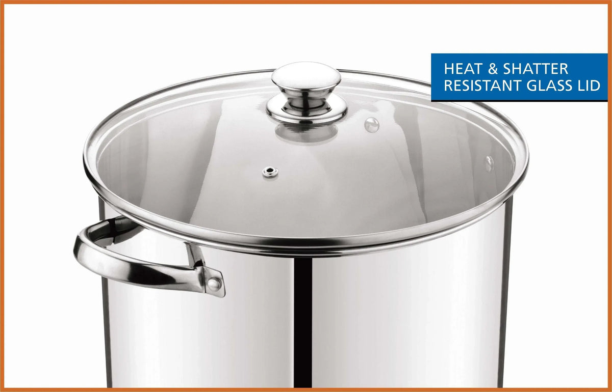 Mainstays Stainless Steel 16-Quart Stock Pot with Glass Lid, Induction Compatible, Stainless Steel, Dishwasher Safe
