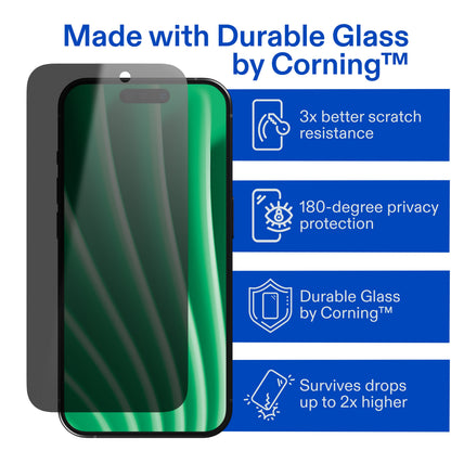 onn Privacy Glass Screen Protector for iPhone® 16 Pro Max, Made with Durable Glass by Corning™ for Ultimate Protection, Includes Easy Application Tray