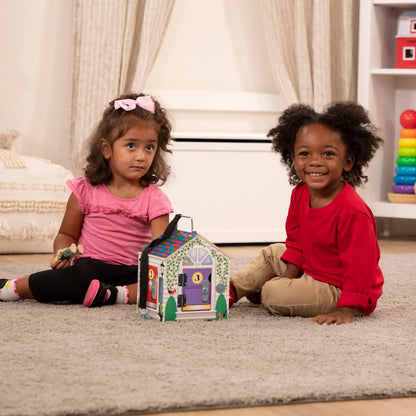 Melissa & Doug Take-Along Wooden Doorbell Dollhouse - Doorbell Sounds, Keys, 4 Poseable Wooden Dolls