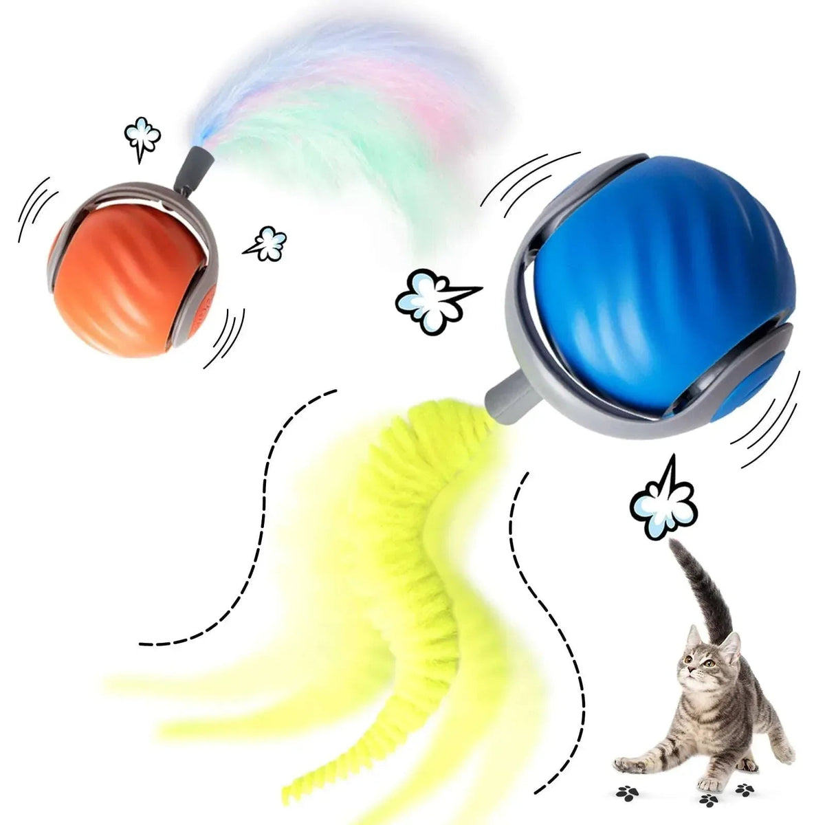 Risehigh Cat Toys for Indoor Cat Toy Smart Interactive Cat Toy Ball Rechargeable Two Speed Adjustment for Bored Indoor Adult Cats 2 Packs(Blue+Orange)