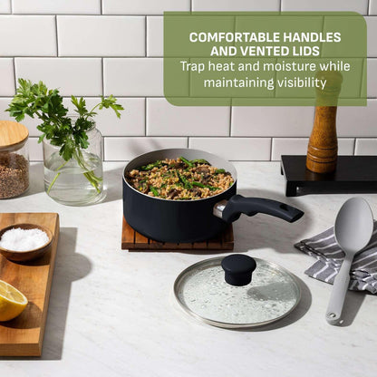 T-Fal Kitchen Solutions Black 5 Quarts Ceramic Non-Stick Jumbo Cooker Sauté Pan with Lid & Helper Handle
