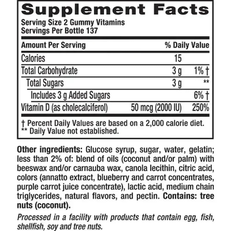 Vitafusion Vitamin D Gummies, 2000 IU, Peach and Berry (275 Ct.)