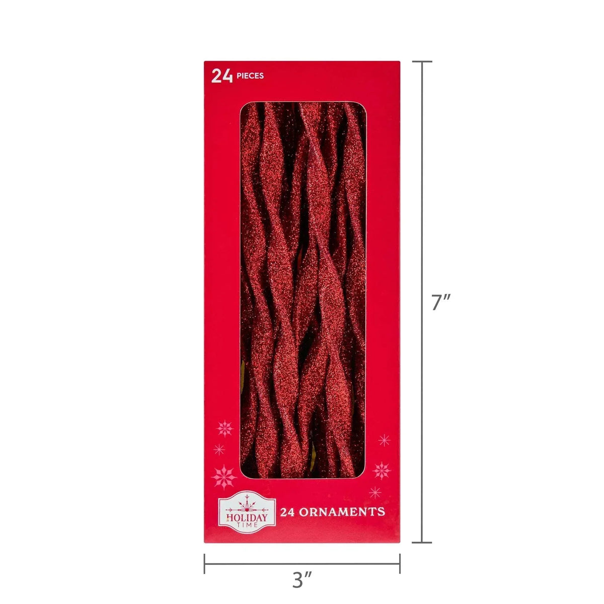 24 Count Red Glitter Icicle Christmas Ornaments, 7 in, by Holiday Time