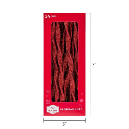 24 Count Red Glitter Icicle Christmas Ornaments, 7 in, by Holiday Time