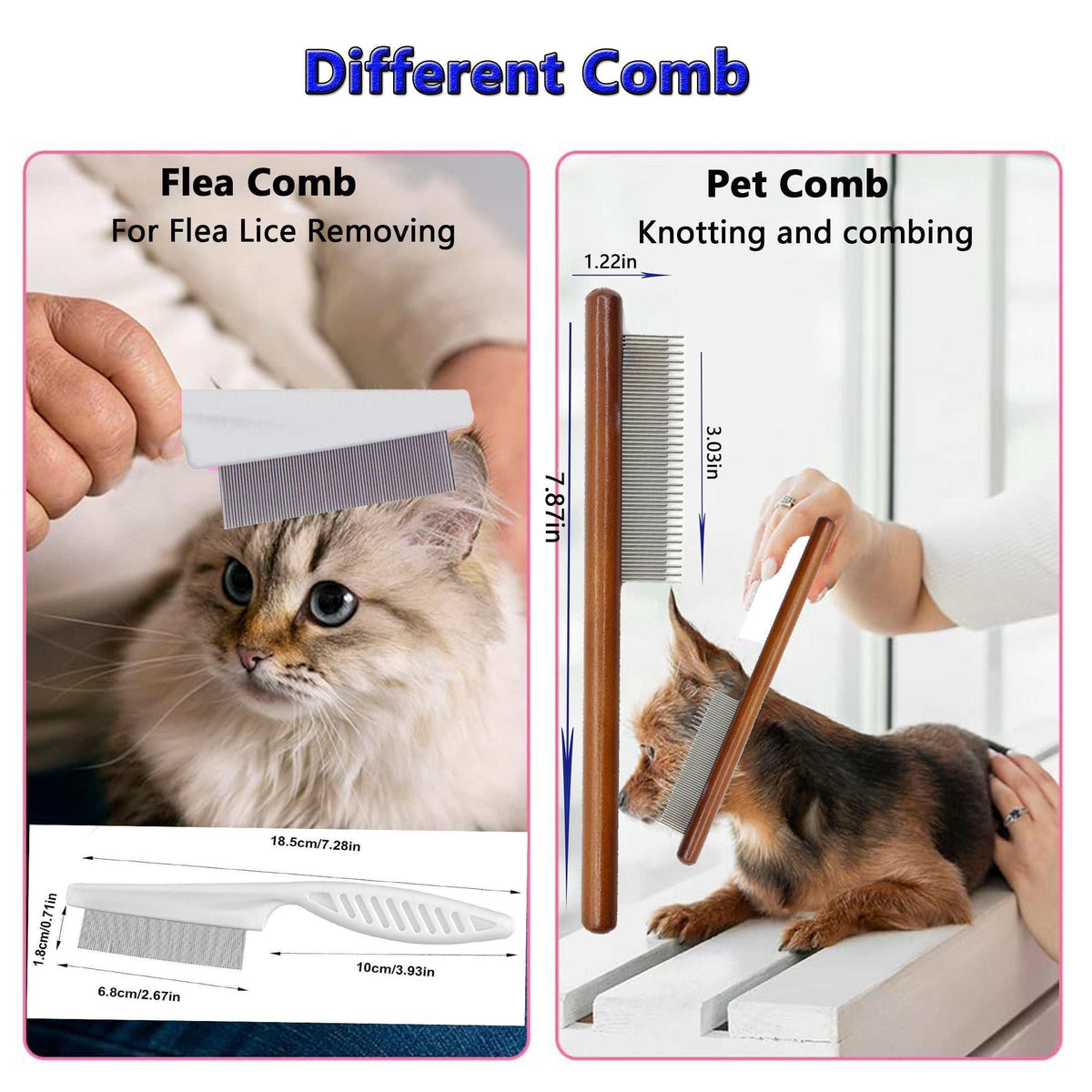 DXIMRX 7 Pcs Cat Dog Brush Grooming Kits, Best Combo Brush for Dogs Cats, Blue