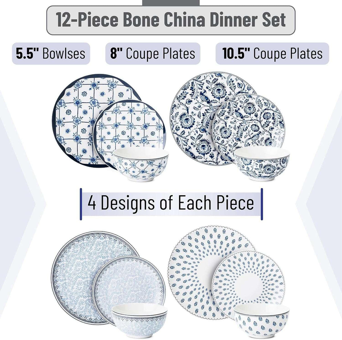 BTaT- Dinnerware Sets for 4, 12 pcs, Ceramic Dinnerware Sets