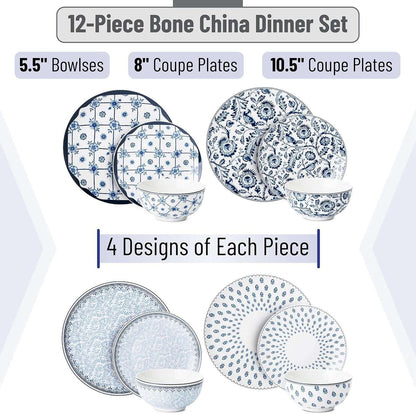BTaT- Dinnerware Sets for 4, 12 pcs, Ceramic Dinnerware Sets
