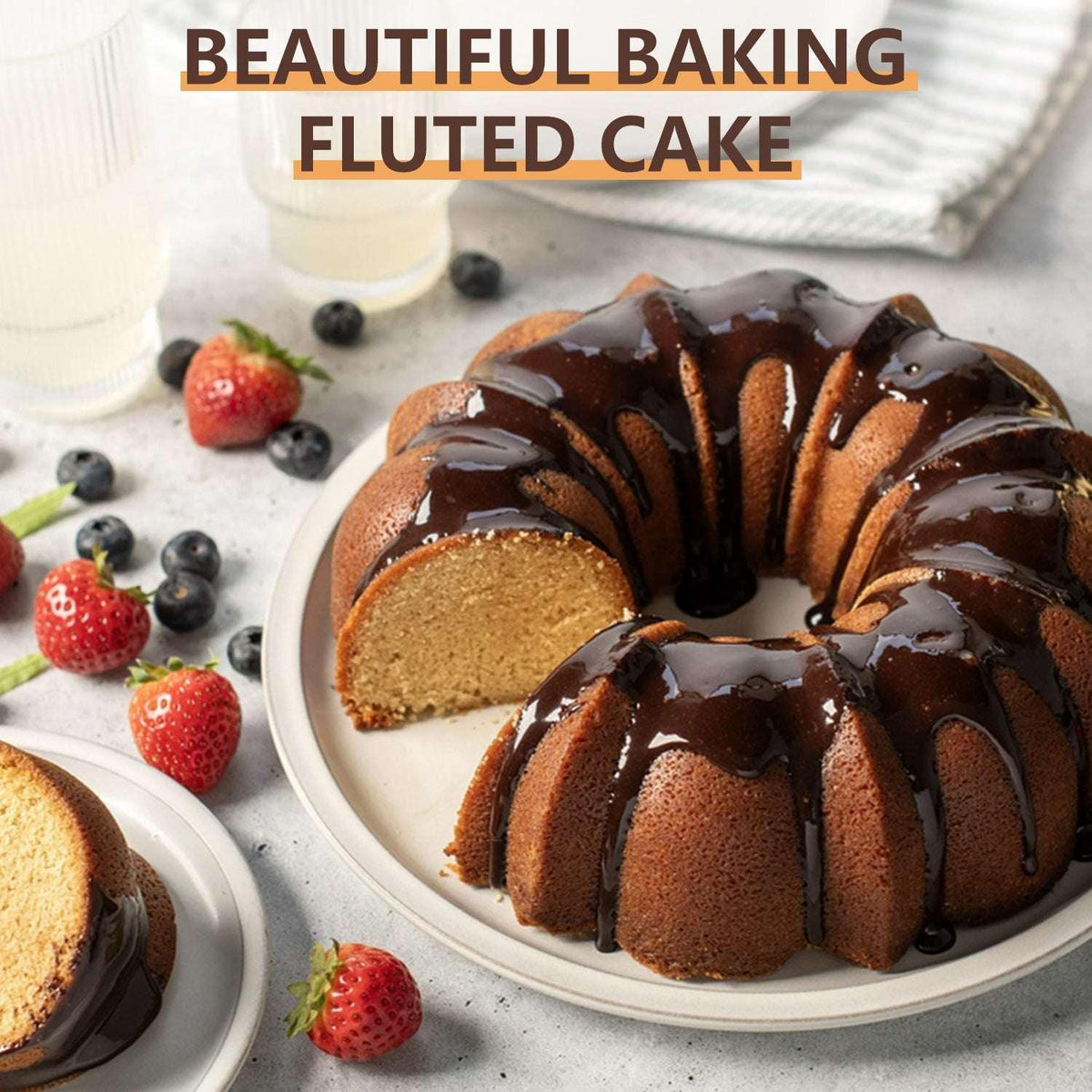 Vesteel 10 inch Bundt Cake Pan, Non-Stick Pan for Baking Brownie Flan Meatloaf, Carbon Steel Bakeware with Tube for Birthday Wedding Events, Heavy Duty & Durable - Black