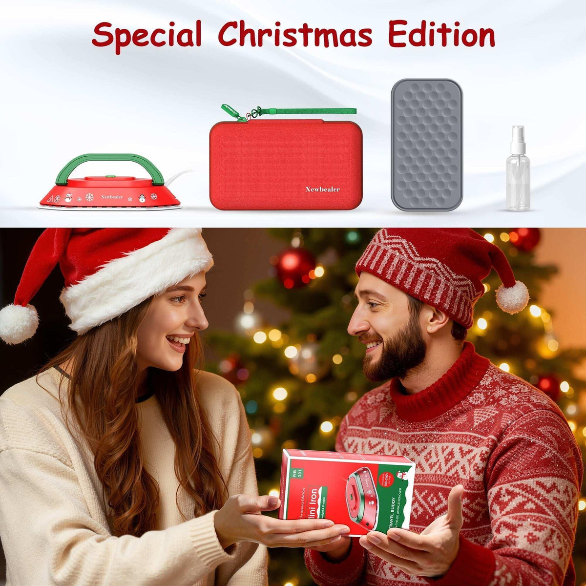 Newbealer Travel Iron with Global Voltage,Christmas Ready Gift,100-240V 0.8lb Ultra-Lightweight Mini Iron for Clothes,Xmas Gifts for Women,Girls(Red)