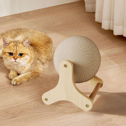 SPOORYYO Cat Scratcher Toy, Cat Exercise Wheel Toy, Natural Sisal Cat Scratching Ball with Stable Stand, Spinning Cats Ball Interactive Exercise Toy, Indoor Outdoor Pet Supplies for Cat Lovers