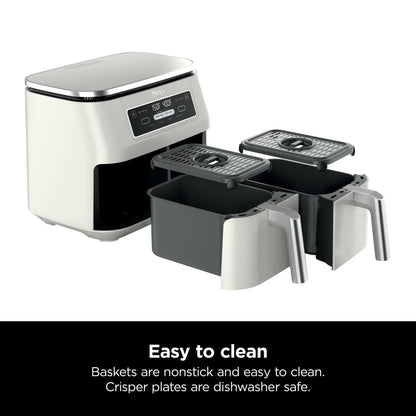 Ninja Foodi 4-in-1 8 Qt Air Fryer, 2 Basket, XL Capacity, with DualZone Technology, Air Fry, Roast & More, DZ100WMWH Dove