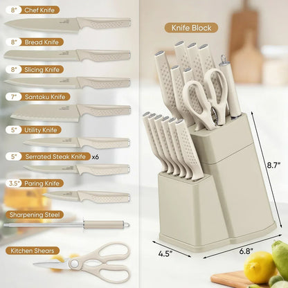 Vesteel Knife Block Set for Kitchen, 15-Piece High Carbon Stainless Steel Knives Set with Ergonomic Handle, Ultra-sharp & Rust Resistant