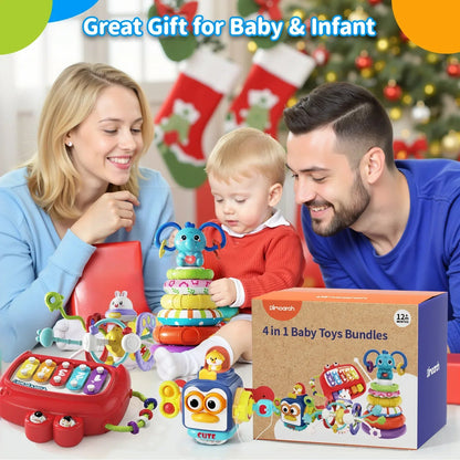 Dimoarch 4 in 1 Baby Toys 6-12 Months Boys Girls, Montessori Babies Toy, Infant Toys Suitable for 3-6-9-12 Months Old Baby Boys and Girls Toy Bundles Gift