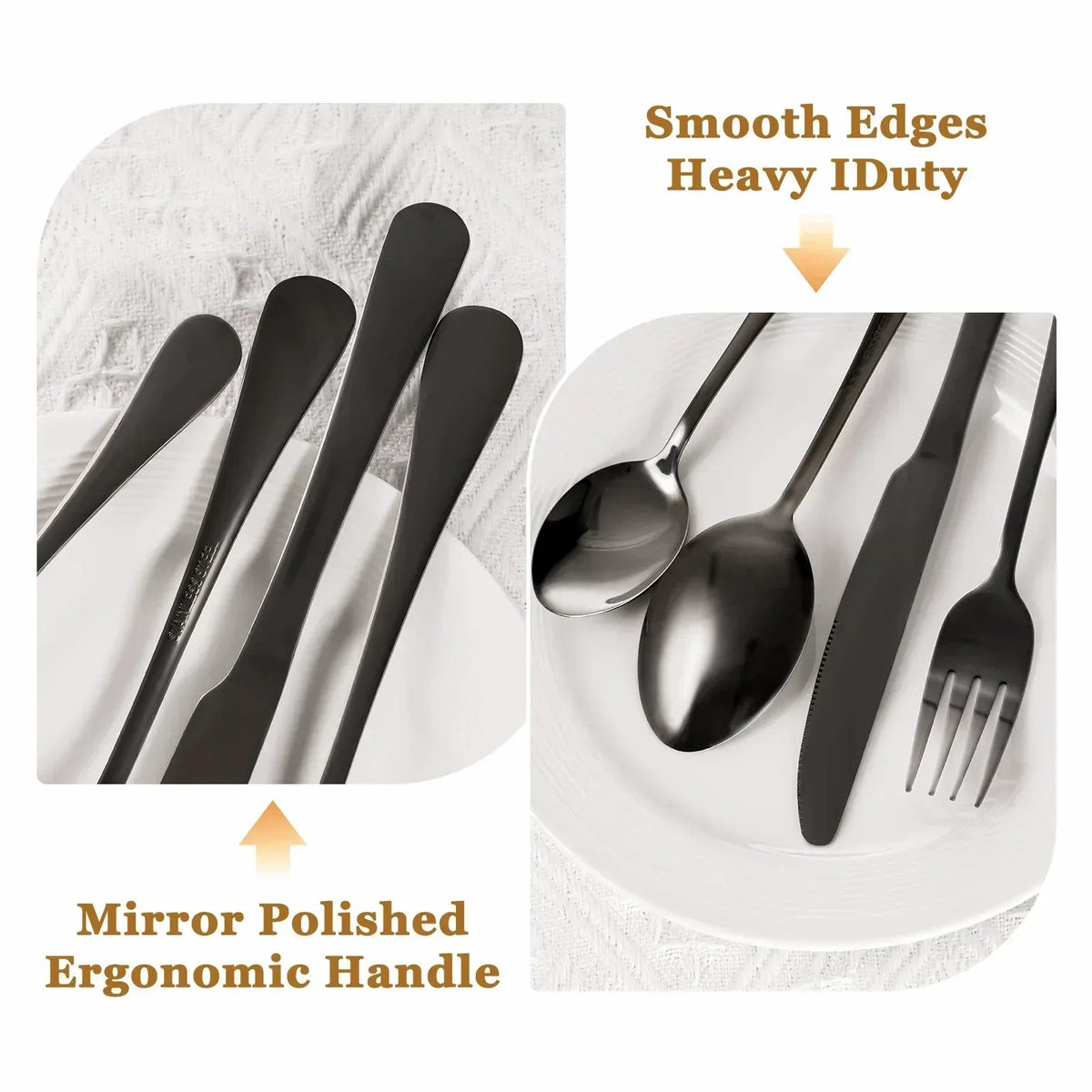 Astercook 25-Pieces Black Silverware Set with Steak Knives, Black Flatware Set for 4, Food-Grade Stainless Steel Tableware Cutlery Set, Eating Mirror Polished Utensil Set for Home Restaurant