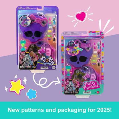 Polly Pocket Monster High Compact with 3 Micro Dolls & 10 Accessories, Opens to High School