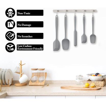 Food Grade Silicone Rubber Spatula Set for Baking, TAIMASI 5Pcs Cooking Utensil Set, High Heat Resistant Non Stick Dishwasher BPA-Free-Gray