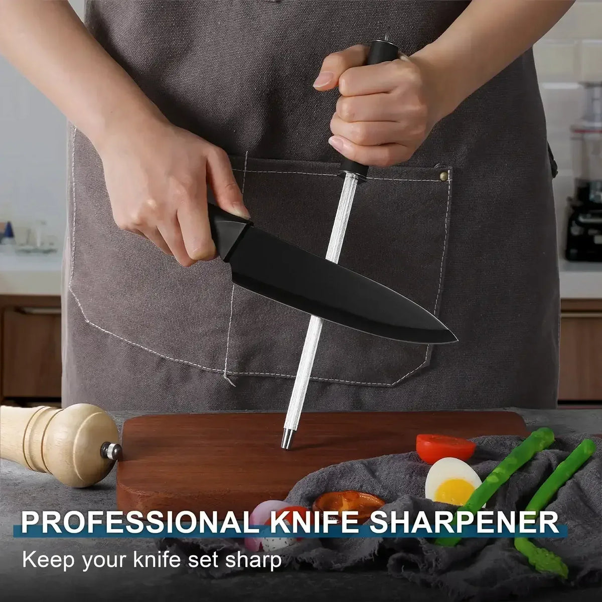 Walchoice 15 Pieces Knife Set with Block, High Carbon Stainless Steel Kitchen Knife Set with Sharpener, Rust Resistant & Dishwasher Safe
