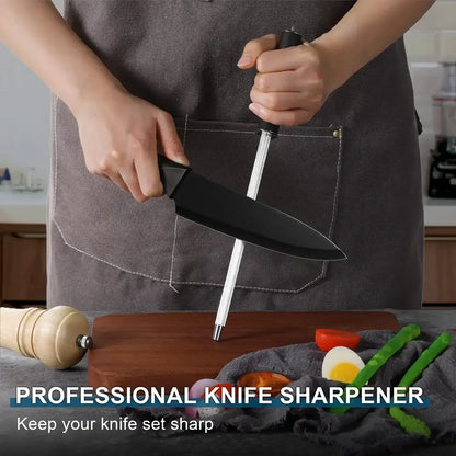 Walchoice 15 Pieces Knife Set with Block, High Carbon Stainless Steel Kitchen Knife Set with Sharpener, Rust Resistant & Dishwasher Safe