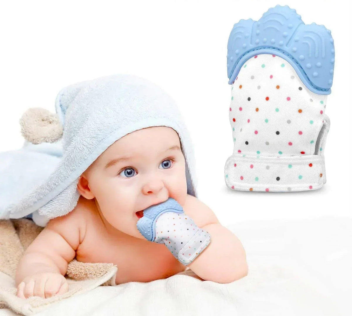 0-6 Months Baby Teething Toy for Boys | 6-12 Months Baby Teething Device | Newborn Mittens Giraffe Banana | BPA Free Baby Teether Set - Blue Color