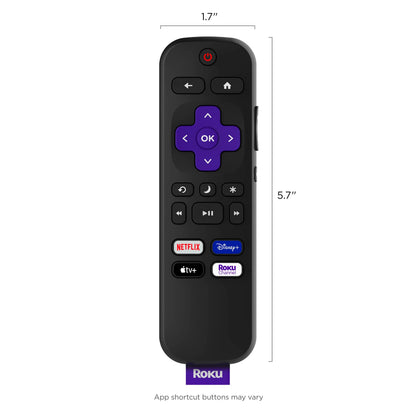 Roku TV Remote Control - Simple Setup & App Shortcuts - Compatible with Roku TV models ONLY - Black