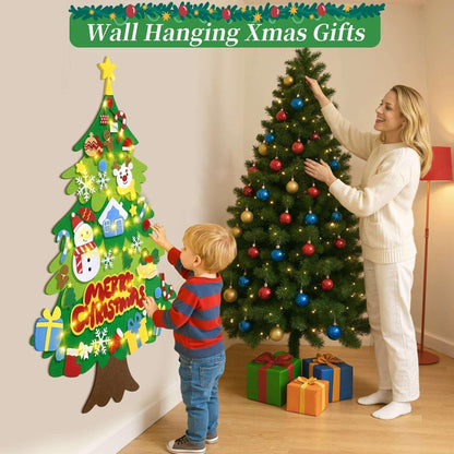 Jubtucc DIY Felt Christmas Tree Set with Light String, 38 Pcs Christmas Ornaments, 3.6 ft Wall Hanging Christmas Decorations for Kids Gifts New Year