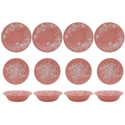 The Pioneer Woman Daisy 12-Piece Bamboo Melamine Dinnerware Set, Pink